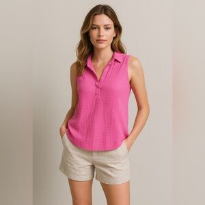 Love Notes Pink Gauze Sleeveless Blouse Women’s M Slub Knit Boho Coastal Beach